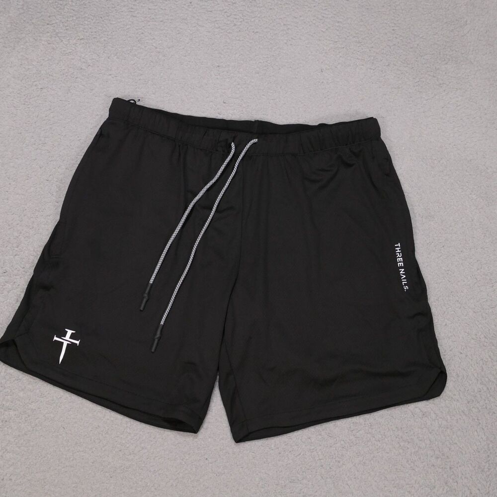 Three Nails Shorts Mens 2XL Black Lined Athletic Gym Training Workout